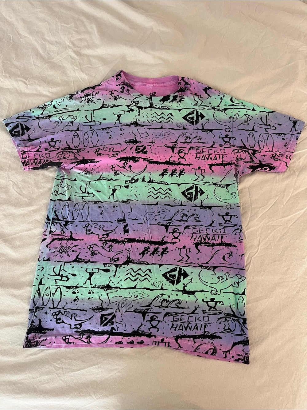 Gecko Hawaii Galaxy Northern Lights Tie Dye Tee Throwback 80’s